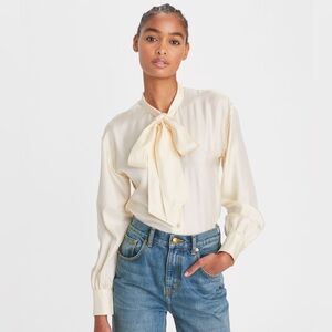 Tory Burch Silk Bow Blouse French Cream Size 12 NWT